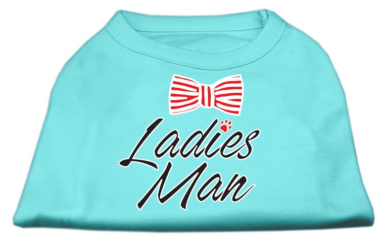 Ladies Man Screen Print Dog Shirt Aqua XS